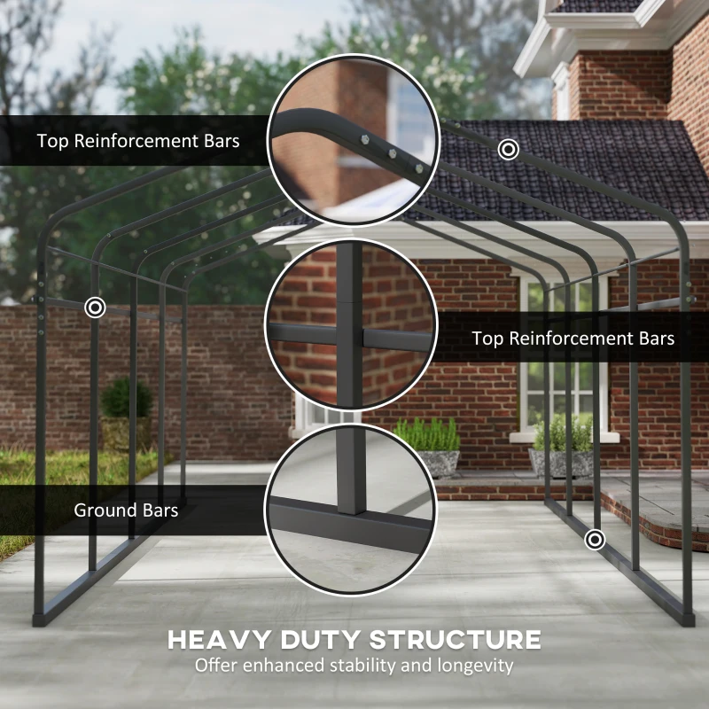 Outsunny 12' x 20' Metal Carport, Heavy Duty Garage Car Canopy with Galvanized Metal Roof and Removable Sidewalls, Dark Gray