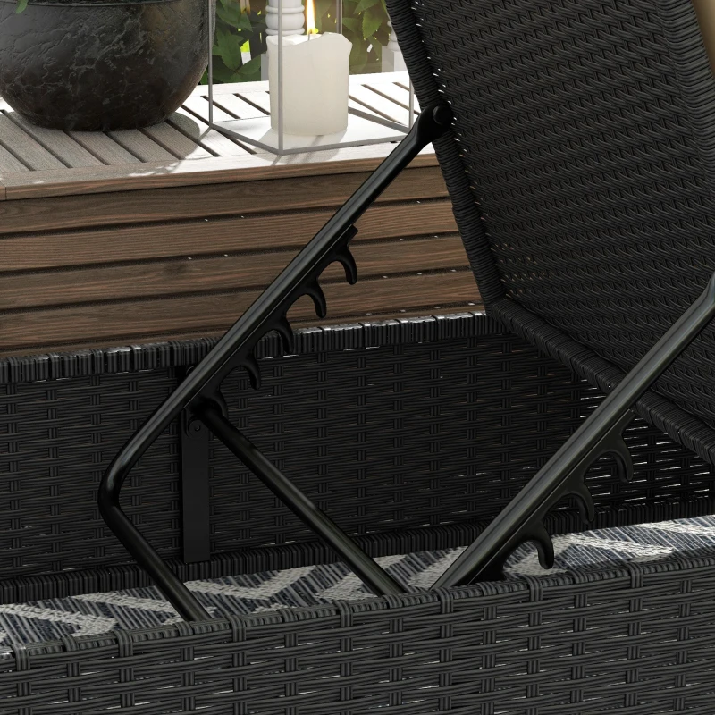 Outsunny Outdoor Patio Lounger with Cushion, 5-Level Reclining Wicker Chaise Lounge Chair with Tea Tray, for Poolside, Patio, Deck, 264lb Weight Capacity, Beige