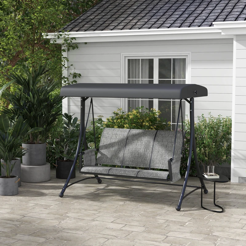 Outsunny 3 Person Outdoor Porch Swing Chair with Adjustable Canopy, Mixed Grey