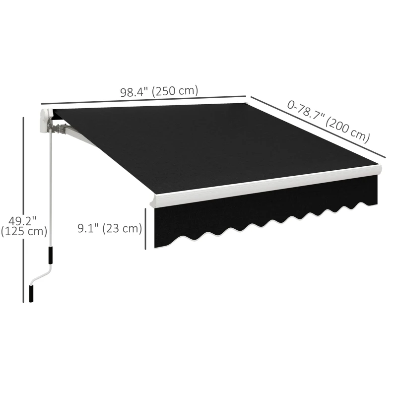 Outsunny 8'x7' Patio Awning Manual Retractable Sun Shade Outdoor Deck Canopy Shelter, Black