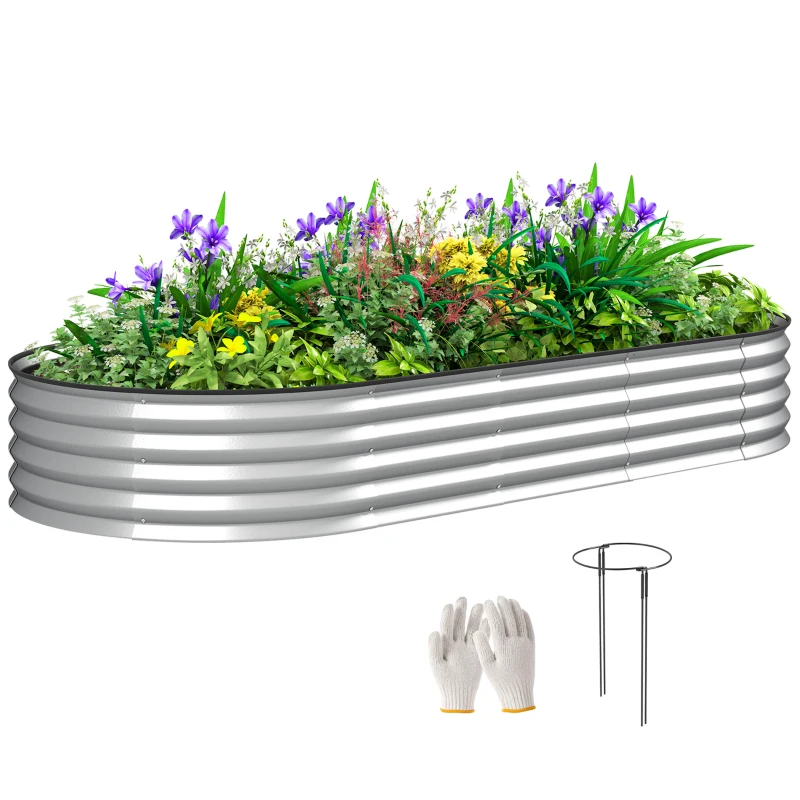Outsunny 7' x 3' x 1' Large Outdoor Planter Box, Galvanized Raised Garden Bed with Metal Plant Stake, Silver
