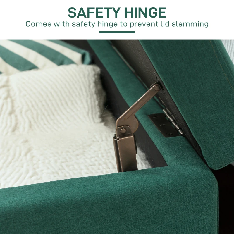 HOMCOM Rectangular Entry Bench, Tufted Upholstered Linen Fabric Wood Feet Storage Ottoman Bench, Dark Green