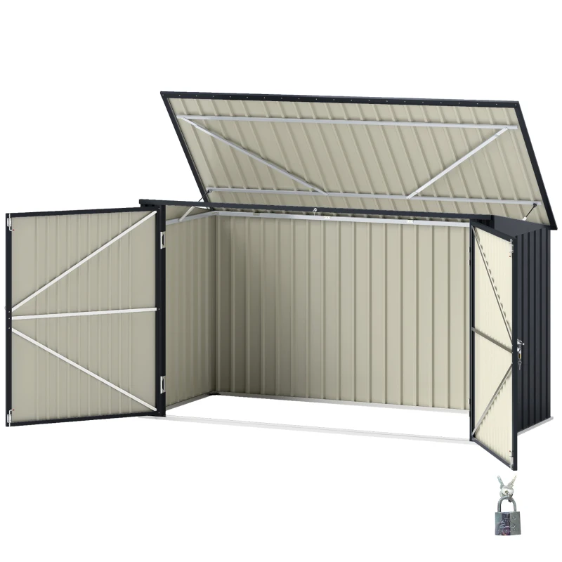 Outsunny 7.6 x 3.4ft Outdoor Storage Shed, Triple Garbage Bin Shed Organizer with Lockable Double Doors and Openable Lid
