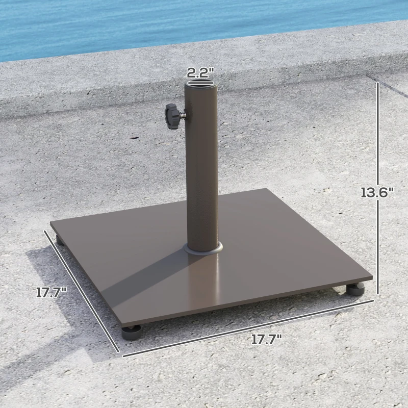 Outsunny Square Patio Umbrella Base, 29 lbs Metal Umbrella Stand Base with Adjustable Foot Pads, Heavy Duty Patio Umbrella Holder for 1.5"/1.9" Umbrella Poles for Outdoor, Lawn, Poolside, Brown