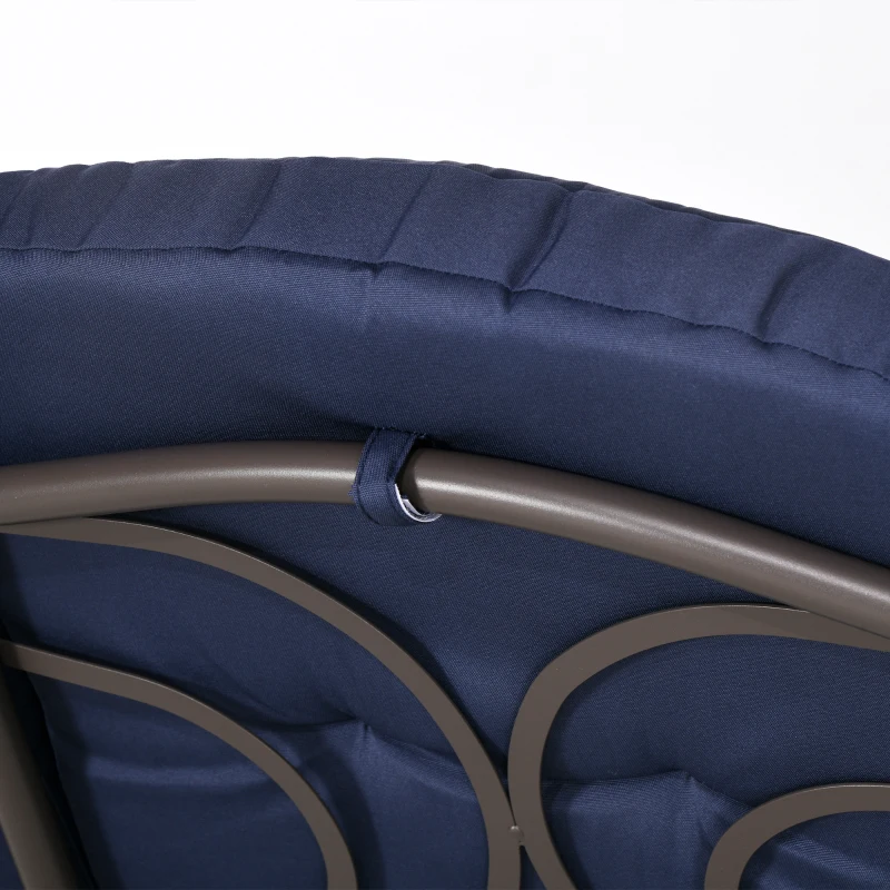 Outsunny Outdoor Patio 3-Person Steel Canopy Cushioned Seat Bench Swing with Included Side Trays & Padded Comfort, Dark Blue