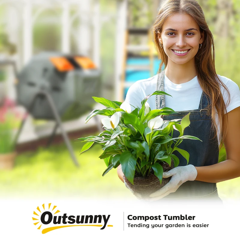 Outsunny Tumbling Compost Bin Outdoor Dual Chamber 360° Rotating Composter 43 Gallon with Sliding Doors, Orange