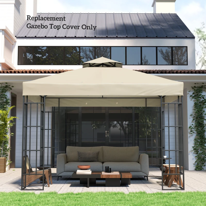 Outsunny 10' x 10' Gazebo Canopy Replacement Cover, 2-Tier Garden Gazebo Roof Replacement, UPF30+, TOP COVER ONLY, Cream White