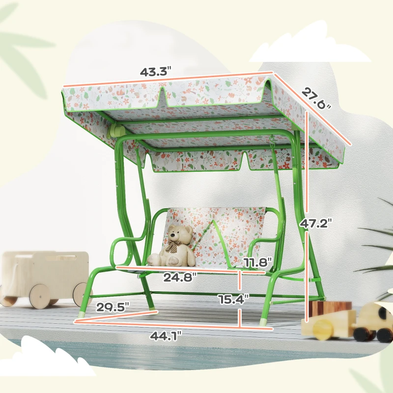 Qaba Kids Patio Swing Chair with Adjustable Canopy, Safety Belt for Patio, Garden, Poolside, Balcony, Green