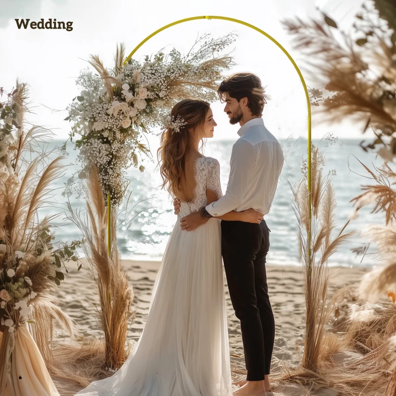 Outsunny 7FT x 4FT Gold Wedding Arch with U-shaped stakes for Birthday Parties, Bridal Showers, Graduation, and Ceremony