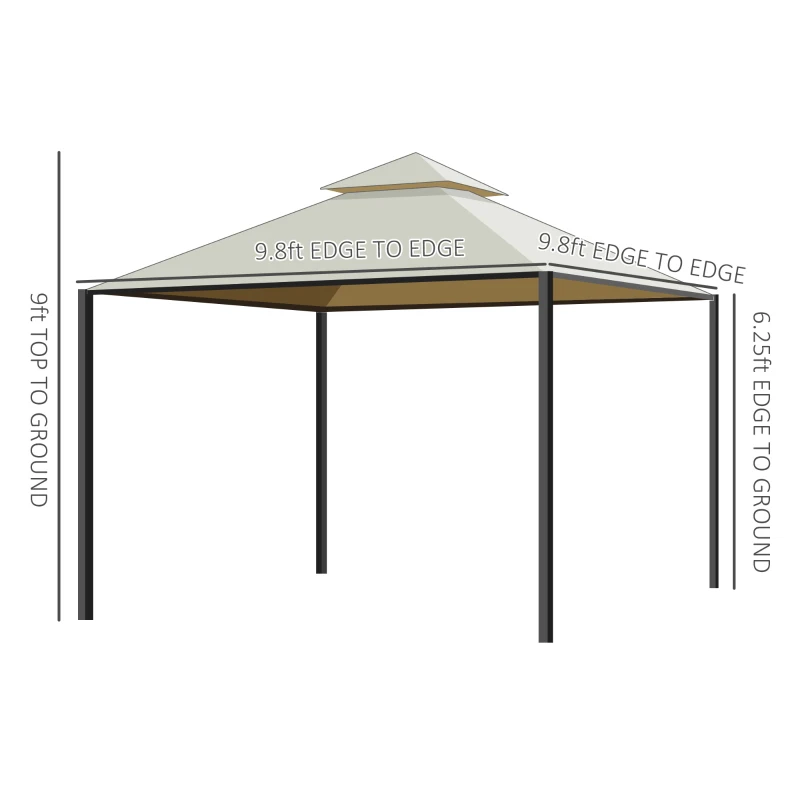 Outsunny 10' x 10' Steel Outdoor Patio Gazebo with Polyester Privacy Curtains, Two-Tier Roof for Air, Large Design