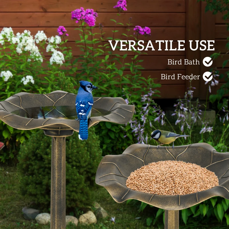 Outsunny Bird Bath for Outdoors, 28" Height Birdbath with Lotus Leaf Basin, Bird Feeder with Stand for Garden, Yard, Bronze