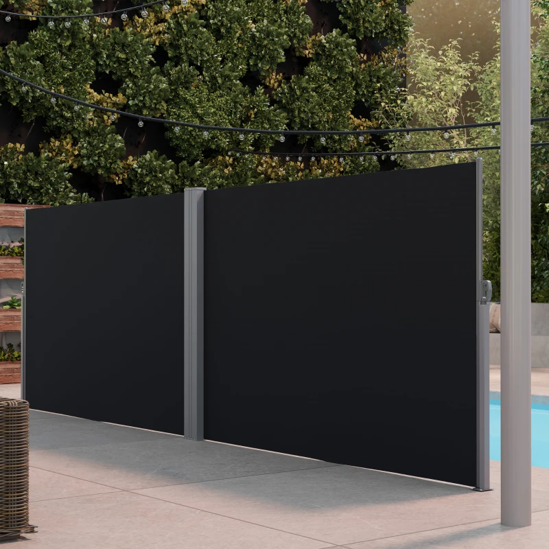 Outsunny Retractable Double Side Awning, 79"x236" Patio Privacy Screen, UV Resistant, Waterproof Wind Screen, Black