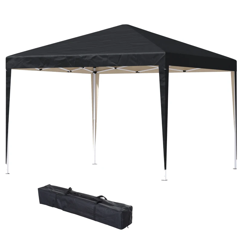 Outsunny 10 x 10ft Folding Pop Up Tent Outdoor Gazebo Canopy with Carrying Bag, Black