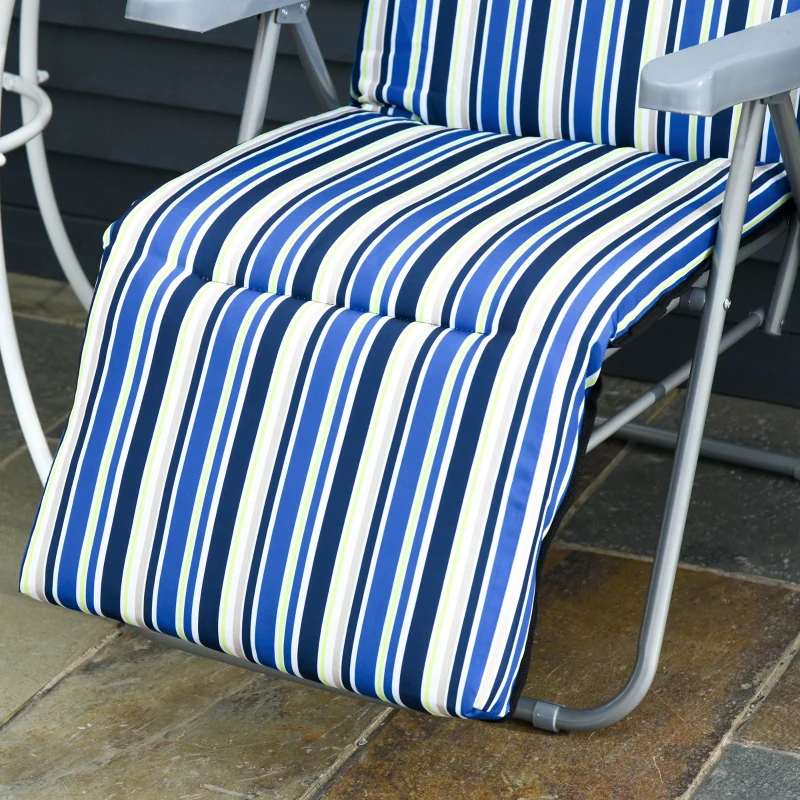Outsunny Set of 2 Garden Sun Lounger, Outdoor Reclining Seat Cushioned Seat, Foldable Adjustable Recliner, Grey and Blue