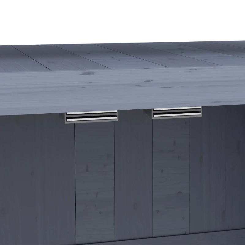 Outsunny Outdoor Wooden Potting Bench with Storage Cabinet, Aluminum Tabletop, Rubber Wheels for Backyard, Patio, Balcony, Grey