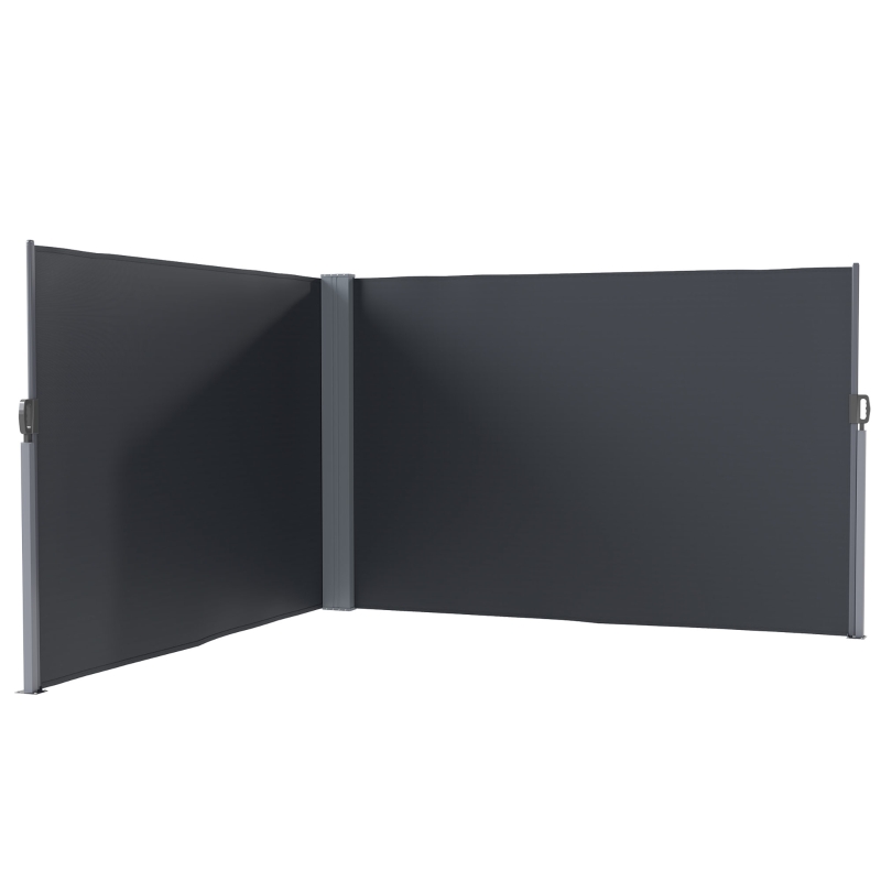 Outsunny Retractable Double Side Awning, 79"x236" Patio Privacy Screen, UV Resistant, Waterproof Wind Screen, Charcoal Grey