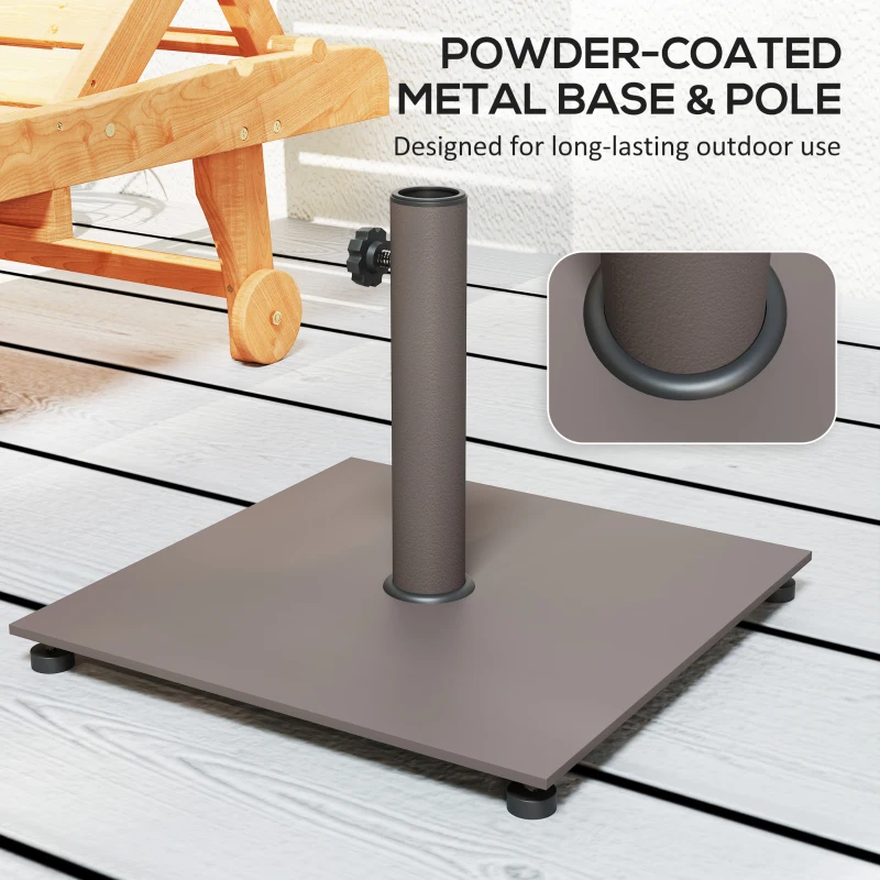 Outsunny Square Patio Umbrella Base, 29 lbs Metal Umbrella Stand Base with Adjustable Foot Pads, Heavy Duty Patio Umbrella Holder for 1.5"/1.9" Umbrella Poles for Outdoor, Lawn, Poolside, Brown