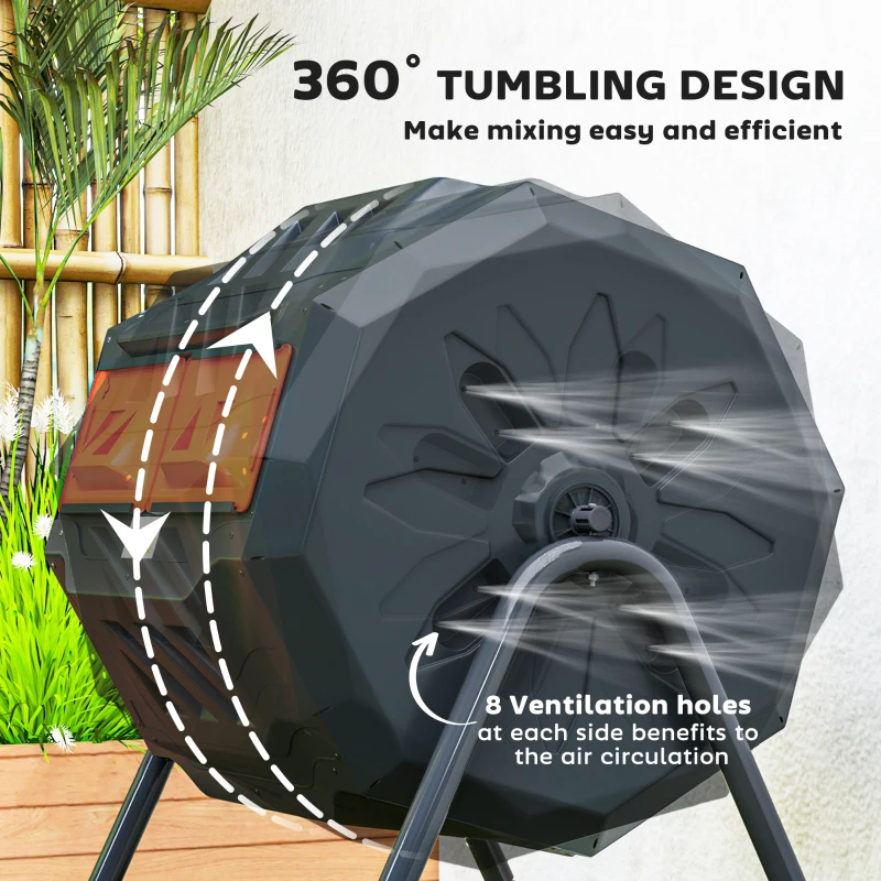 Outsunny Tumbling Compost Bin Outdoor Dual Chamber 360° Rotating Composter 43 Gallon with Sliding Doors, Orange