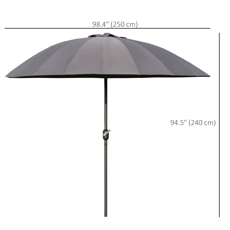 Outsunny 8ft Shanghai Garden Parasol Umbrella with Crank & Tilt, Adjustable Outdoor Sun Shade, Dark Grey
