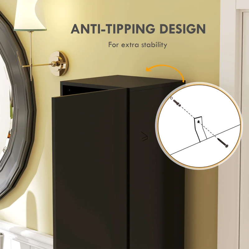 kleankin Tall Bathroom Cabinet, High Gloss Storage Cabinet with Doors and Adjustable Shelves, 11.8" x 11.8" x 71.5", Black