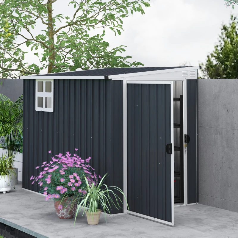 Outsunny 4' x 8' Outdoor Storage Shed, Metal Garden Shed with Window, 2 Vents and Lockable Door for Backyard, Garden, Patio