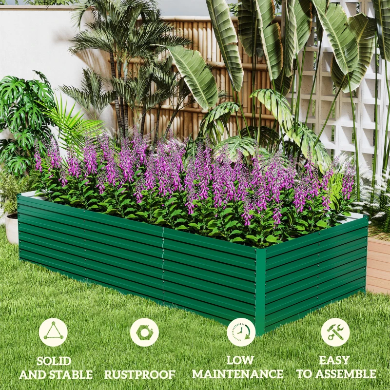 Outsunny 8' x 4' x 2' Raised Garden Bed, Galvanized Planter Box for Growing Flowers, Herbs and Vegetables, Green
