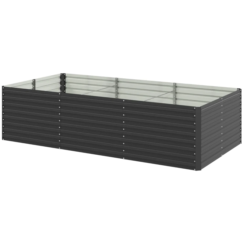 Outsunny 8' x 4' x 2' Raised Garden Bed, Galvanized Planter Box for Growing Flowers, Herbs and Vegetables, Dark Grey