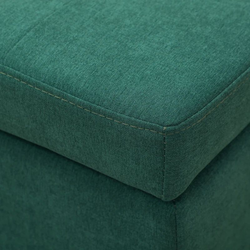HOMCOM Rectangular Entry Bench, Tufted Upholstered Linen Fabric Wood Feet Storage Ottoman Bench, Dark Green
