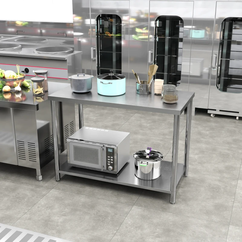 HOMCOM Stainless Steel Workbench, 24"x47"x34", Heavy Duty Work Prep Table with Shelf, Workbench for Kitchen, Garage