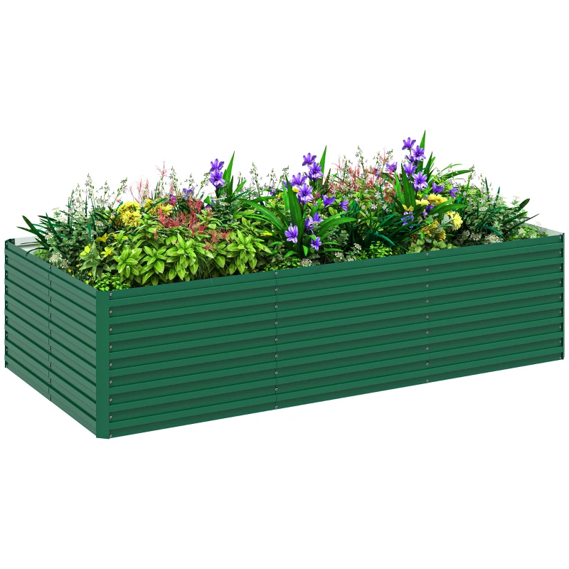 Outsunny 8' x 4' x 2' Raised Garden Bed, Galvanized Planter Box for Growing Flowers, Herbs and Vegetables, Green