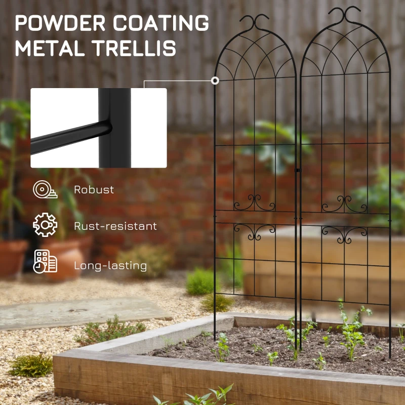 Outsunny 2 Pcs Garden Trellis for Climbing Plants, Outdoor Metal Trellis Plant Support Trellises for Patio, Lawn, Backyard