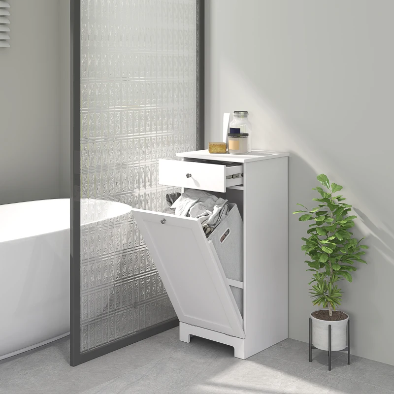 HOMCOM Laundry Hamper Cabinet, Laundry Cabinet with Tilt Out Laundry Basket and Drawer, White