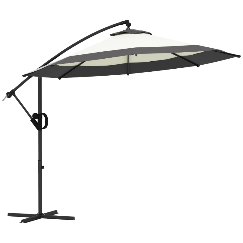 Outsunny 10 FT Cantilever Umbrella, Round Hanging Offset Umbrella with Crank, Tilt and Cross Base for Garden, Backyard, Grey