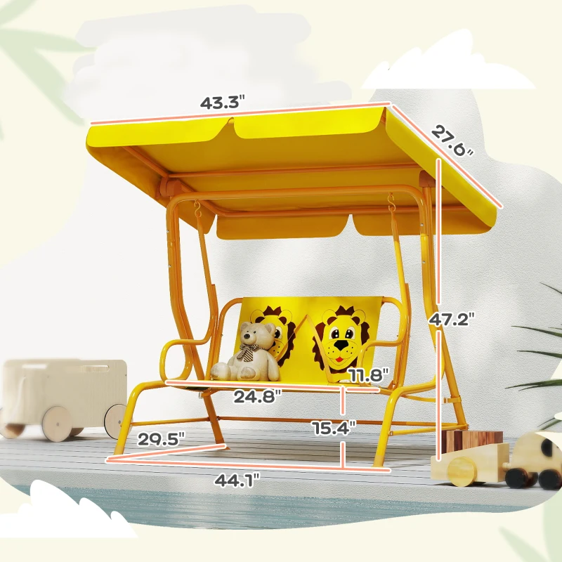 Qaba Kids Patio Swing Chair with Adjustable Canopy, Safety Belt for Patio, Garden, Poolside, Balcony, Yellow