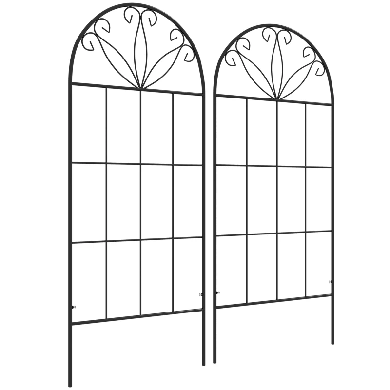 Outsunny Metal Garden Trellis Pack of 2 for Climbing Plants, Arched Grid Trellis Panels, 20" x 47", Black