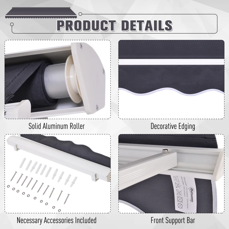 Outsunny 4' x 2.3' Retractable Window Door Awning Patio Canopy Outdoor Sun Shade Shelter Dark Grey