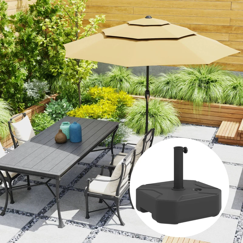 Outsunny Square Patio Umbrella Base Holder, Heavy Duty Outdoor Umbrella Stand Base, Filled Up to 55lbs with Stand or 44lbs with Water for Garden, Poolside, Black