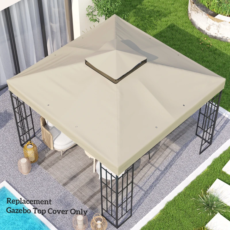 Outsunny 10' x 10' Gazebo Canopy Replacement Cover, 2-Tier Garden Gazebo Roof Replacement, UPF30+, TOP COVER ONLY, Cream White