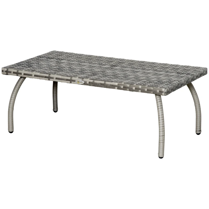 Outsunny Rattan Coffee Table Outdoor Side Table, 35.4" x 19.7" Small Wicker Patio Furniture with All-Weather PE for Garden, Balcony, Backyard, Poolside, Grey