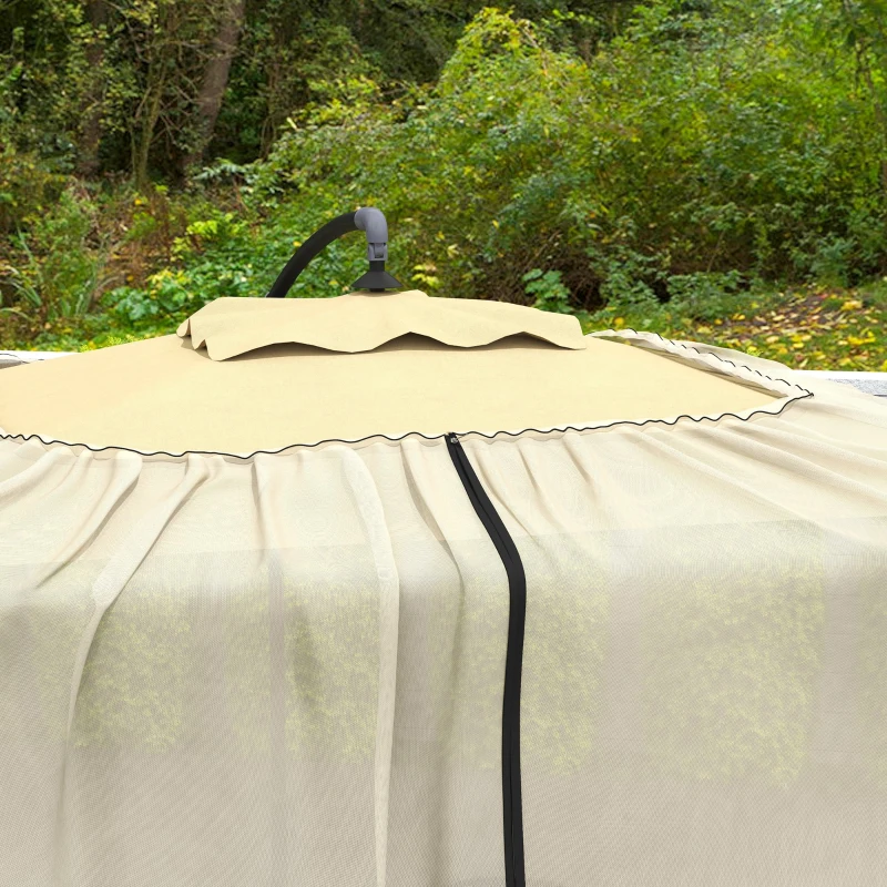 Outsunny 7.5FT Umbrella Table Screen Mosquito Bug Net, Garden Large Umbrella Cover Netting with Zippered Door, Beige