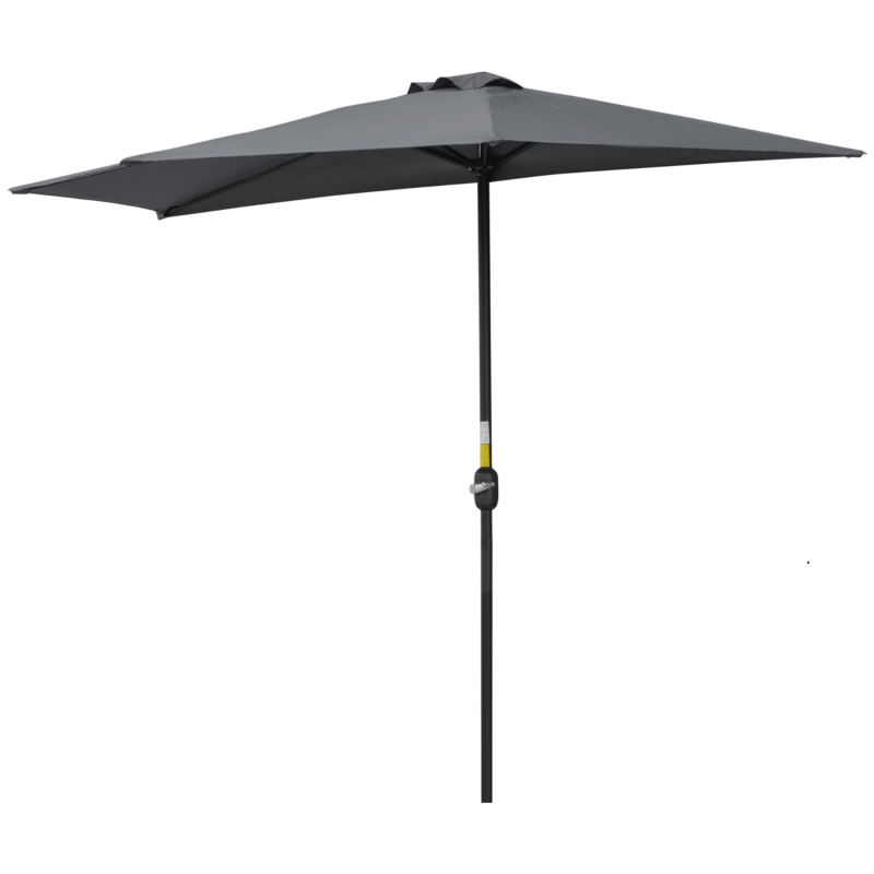 Outsunny 9.8ft Half Umbrella Semi Round Patio Parasol with Crank Handle, Top Vent for Garden, Balcony- NO BASE INCLUDED, Grey