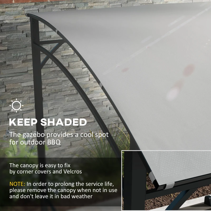 Outsunny 7' x 5' Garden Grill Canopy, BBQ Grill Gazebo Tent with Steel Frame and Hooks, Outdoor Sun Shade, Grey