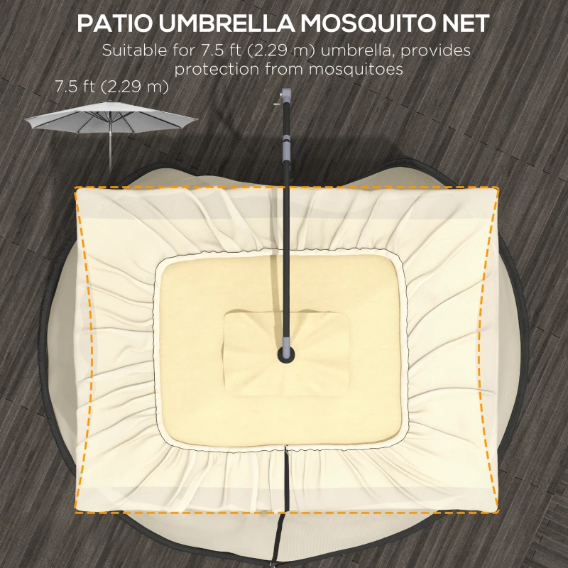 Outsunny 7.5FT Umbrella Table Screen Mosquito Bug Net, Garden Large Umbrella Cover Netting with Zippered Door, Beige