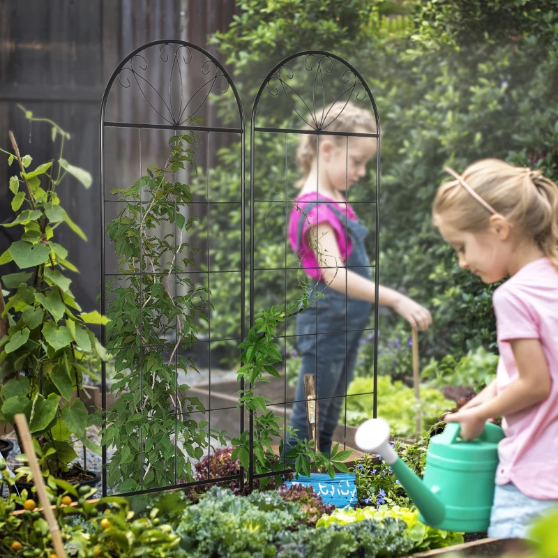 Outsunny Metal Garden Trellis Pack of 2 for Climbing Plants, Arched Grid Trellis Panels, 20" x 60", Black