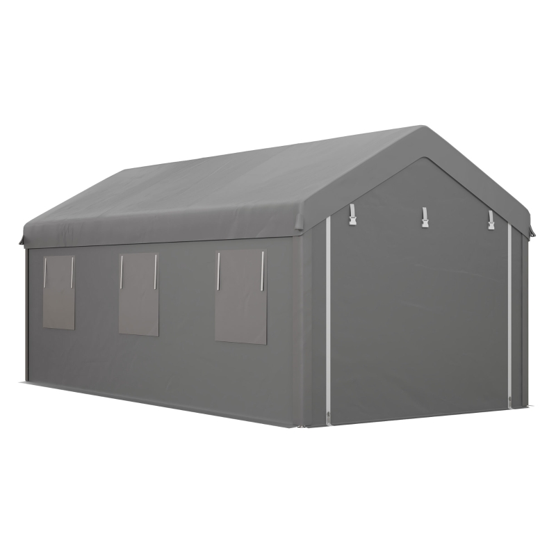 Outsunny 10' x 20' Carport, Heavy Duty Portable Garage with 6 Mesh Windows and 2Doors, Gey