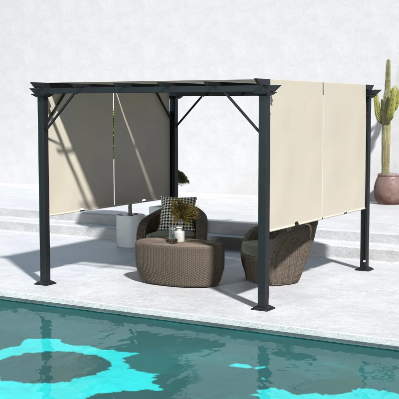 Outsunny 10' x 10' Retractable Pergola Canopy for Backyard, Beige