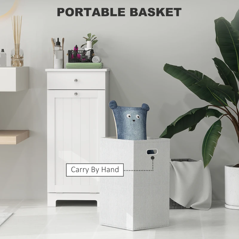 HOMCOM Laundry Hamper Cabinet, Laundry Cabinet with Tilt Out Laundry Basket and Drawer, White