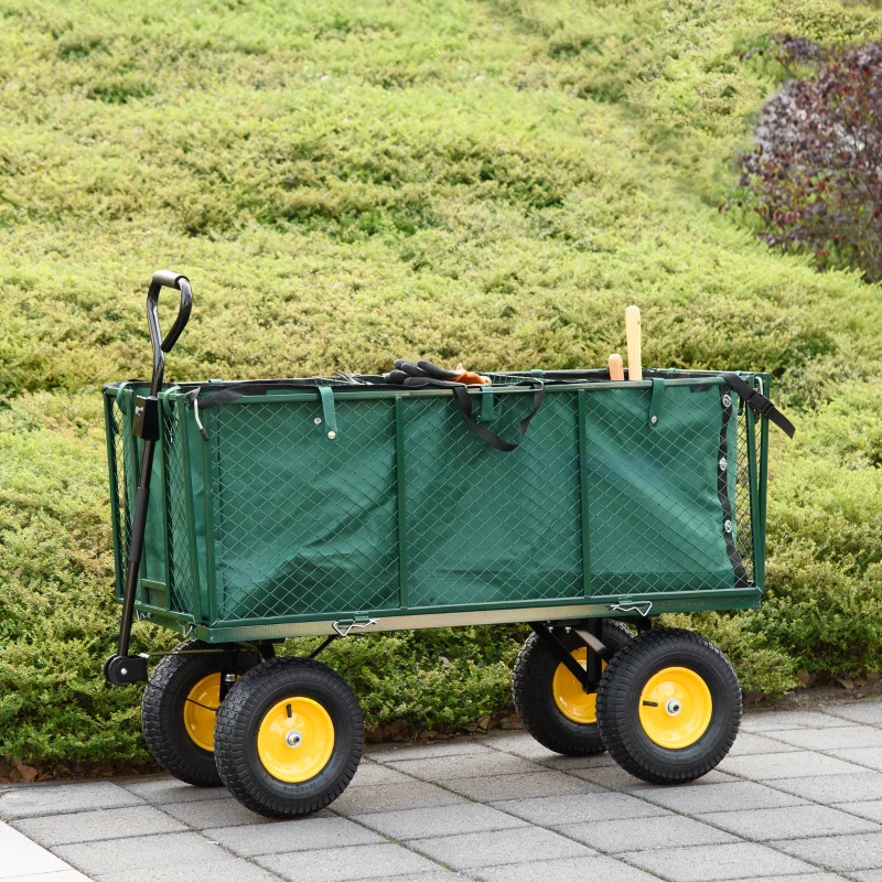 Outsunny 342L Utility Wagon Cart with Removable Mesh Sides to Convert into Flatbed for Beach Lawn Yard
