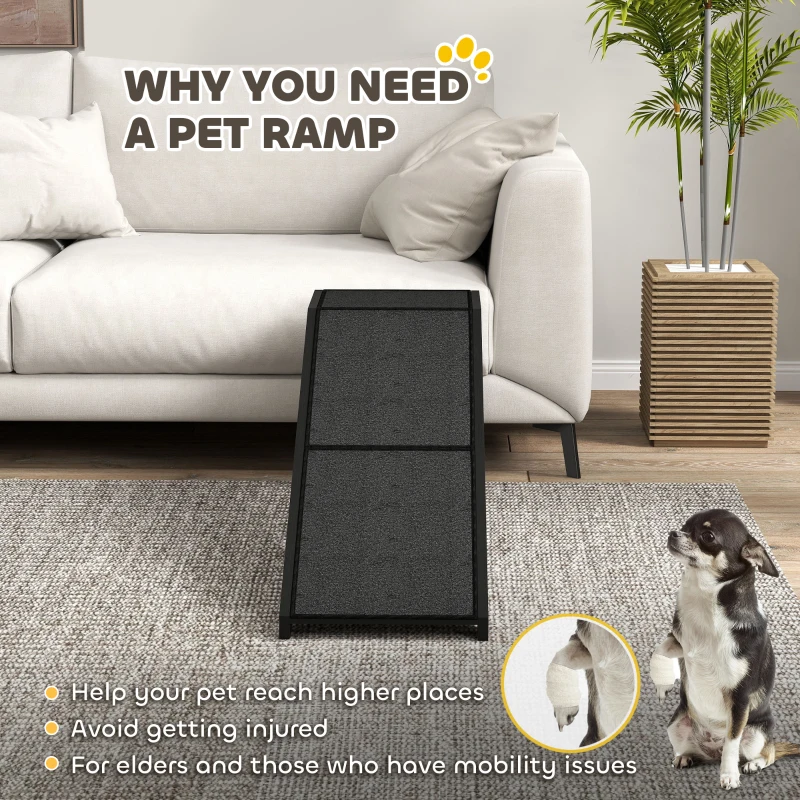 PawHut Pet Ramp Bed Steps for Dogs Cats Non-slip Carpet Top Platform Pine Wood 59"L x 16"W x 20"H Black
