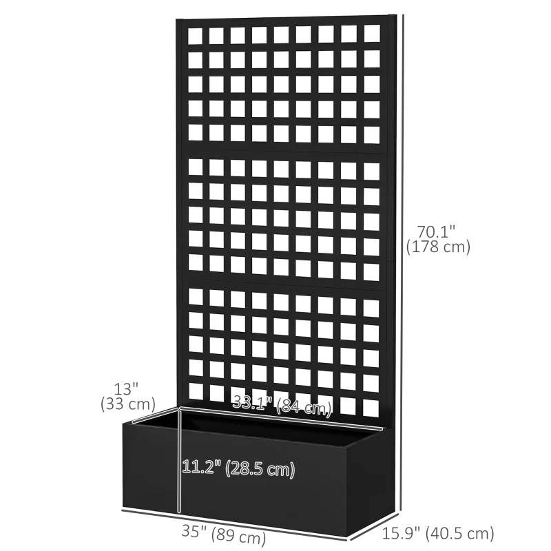 Outsunny Galvanized Raised Garden Bed Planter Box with Trellis for Climbing Plants, Vegetable, Vines, 35" x 16" x 70"